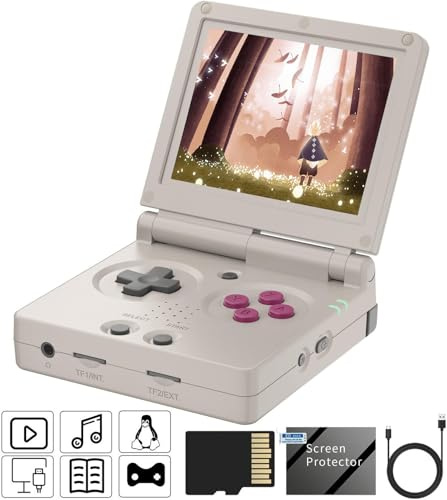 Voacle RG35XXSP Flip Retro Handheld Game Console , Linux System 3.5 Inch IPS Screen Built-in 64G TF Card Support TV Output (Gray-new)