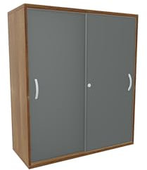 Geramöbel Schiebetürenschrank mit Mittelseite, 4 Dekor-Einlegeböden, abschließbar, 1000x425x1152, Onyx/Nussbaum