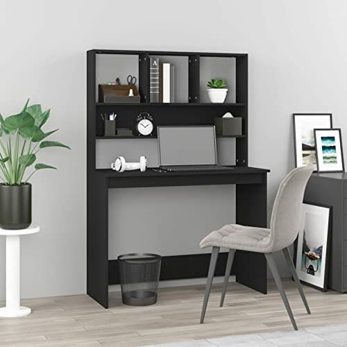 JUDYY Schreibtisch mit Regal Schwarz 102x45x148 cm Holzwerkstoff, Gaming Tisch, Computertisch, Computer Desk, Office Table, Bürotisch, Arbeitstisch, Nähtisch, Pc Tisch