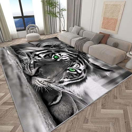 Teppich Tierischer Grauer Tiger 140x200cm Schlafzimmer Teppich, Flauschig Teppiche Wohnzimmer Teppiche Weich rutschfest Teppich, für Wohnzimmer Schlafzimmer Bettvorleger