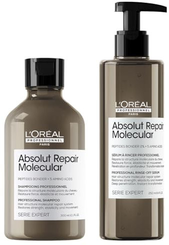 L'Oréal Professionnel, Coffret Cadeau Absolut Repair Molecular, Routine Réparatrice, Cheveux Abîmés, Duo Shampoing + Sérum à Rincer, Édition Limitée Serie Expert