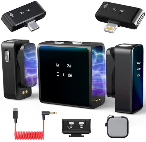 Rythflo Micrófono Lavalier inalámbrico para iPhone/Android/cámara con relámpago/USB C, micrófono de solapa con cancelación de ruido, batería de 25 horas, micrófono inalámbrico con clip para grabación