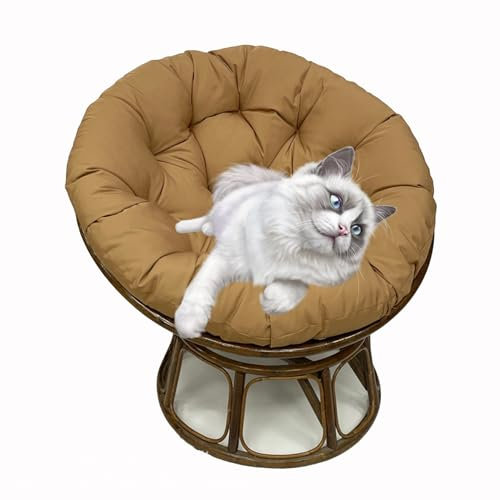 Ergonomischer Papasansessel aus Weidengeflecht mit weichem, maschinenwaschbarem Kissen, rundes Eierstuhl-Kissen für Wohnzimmer, Schlafzimmer, Lesezimmer, Outdoor, Sofa, Garten