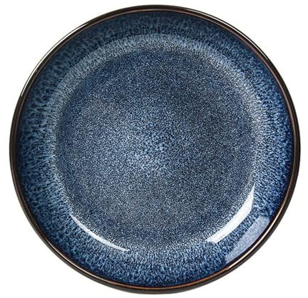 Assiette Creuse en céramique et Porcelaine, Grand Bol à Salade pour pâtes, Steak. Assiette à Salade colorée Blanche et Bleue - 8 Pouces - Simple