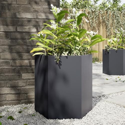 Gecheer Jardinière de jardin anthracite Hexagone 46 x 40 x 45 cm en acier, jardinière de jardin, parterre surélevé, lit surélevé de jardin, jardinière, grand lit, lit pour jardin surélevé, lit pour