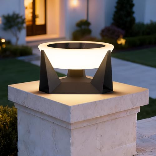 VZVI Solar Post Lights Outdoor, 14.9'' Pillar light Outdoor Waterproof, Extra Large Column Light Fixture, Modern Post Lantern, Dusk to Dawn Fence Deck Lamp, 3000K LED Landscape Lighting for Posts Yard