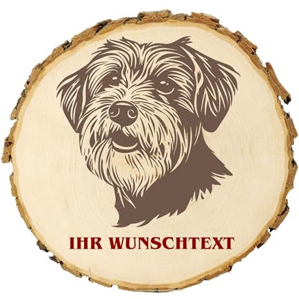 KIWISTAR UG - 14-16 cm Baumscheibe - Dandie Dinmont Terrier - Hund - personalisiertes Geschenk individuell selbst gestalten - Name - Holzscheibe mit Wunschtext - Naturholz - Geschenk - Türschild