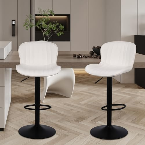 YERAIRR Bar Stools Set of 2, Modern Swivel Bar Chairs, PU Leather Height Adjustable Barstools with Backrest and Footrest, Easy Assembly Island Chairs for Bar, Kitchen, Dining Room, Beige