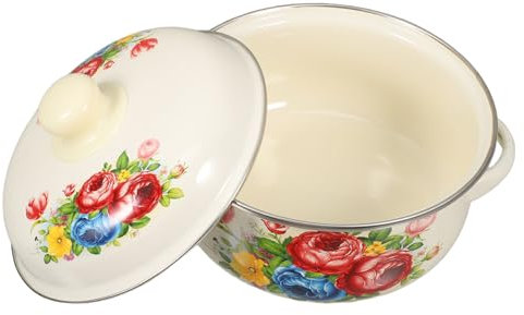 MOLUCKFU Vintage Design Enamel Soup Pot Lid Handles Small Cooking Pot for Family and Outdoor Use