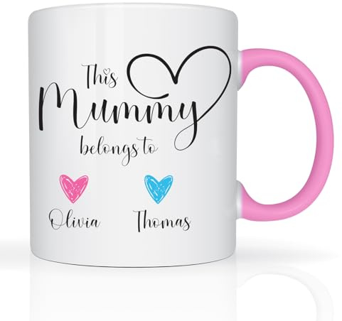 Star Online Personalised Mothers Day Mug Gifts for Mum This Mummy Belongs to Heart Prints Mugs from Daughter & Son 11oz Ceramic Coffee Cup for Nan Nana Grandma Gran Novelty Mug Birthday Presents