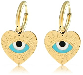 Made by Nami Kirurgiskt stål Evil hjärta och öga hängande örhängen set guld turkiskt öga hjärta örhängen boho smycken gåva för kvinnor