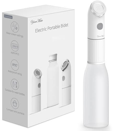 YourMate Electric Portable Bidet for Travel & Daily Hygiene, 2 Modes Spray, High Pressure Handheld, 350ML Tank, IPX7 Waterproof, AAA Battery Operated w/ Bottle Adapter
