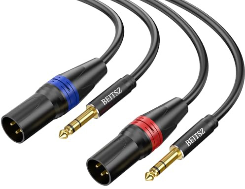 BEITSZ XLR auf Klinke 6,35mm Mikrofonkabel,Balanced Stereo 1/4 Zoll TRS Stecker auf XLR Stecker für Mixer, Mikrofone, DJ, Heimkinogeräte, Bühne (3M,2Pack)
