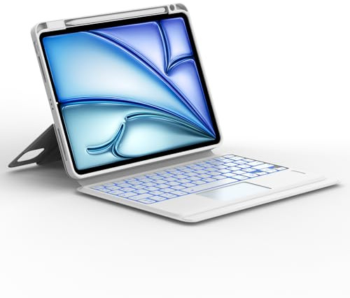 JADEMALL Clavier pour iPad Air 11 M2/M3 2024/2025 avec Touchpad, AZERTY Français Clavier Détachable avec Pavé Tactile pour iPad Air 11 Pouces M3/M2, Blanc