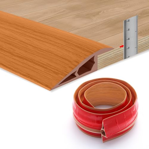 Self Adhesive Floor Transition Strip, 1.2m Threshold Strips for Doorways, Floor Edge Trim for Carpet, Laminate, Vinyl, Tile and Wood Floors (for 12–15mm Height Difference, Yellow Wood Grain)