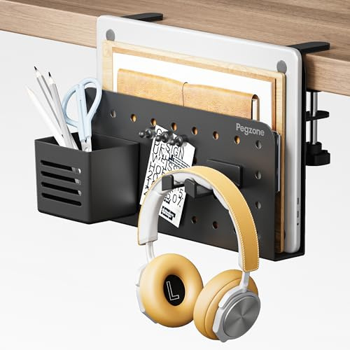 PEGZONE Organizador de escritorio con pinza y soporte portátil, Negro