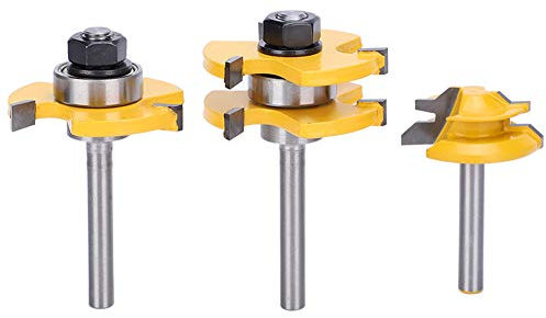 Premium 3Pcs Stile Router Bit Set 45° - Woodworking Cutter Tool with 3 Teeth T-Shaped 1/4 Shank for Edging, Grooving, and Texturing Projects