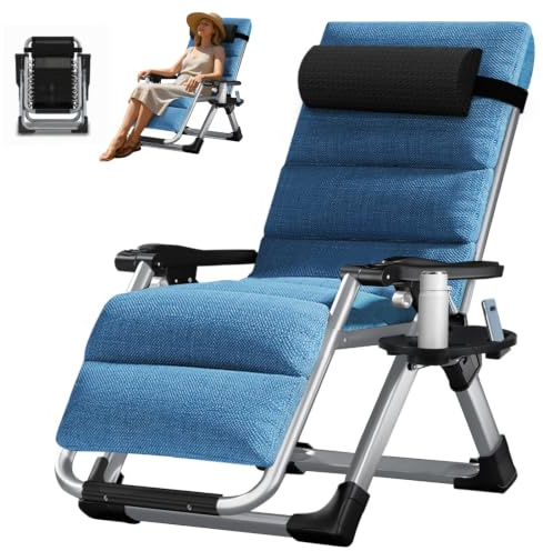 Obqer 200KG Zero Gravity Chair, TragfäHigkeit Liegestuhl Klappbar | Mit Kissen Tassenhalter, Extra Breit, Verstellbare Angle Gartenliege, Geeignet FüR Balkon Strand Garten Campingplätze