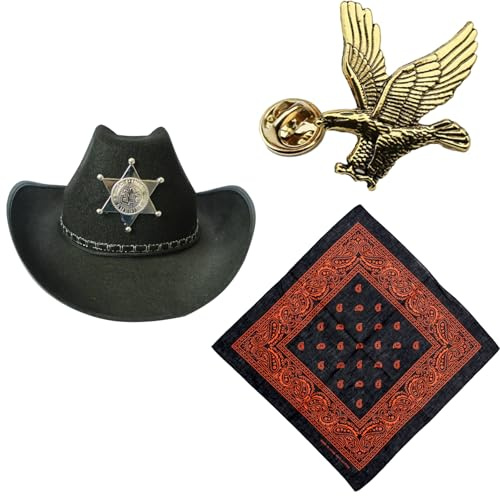 Vastsea Western cowboy kostym tillbehörsset, flygande örn pin, cowboyhatt med stjärnor, cowboyhatt bandana, för halloween festklänning