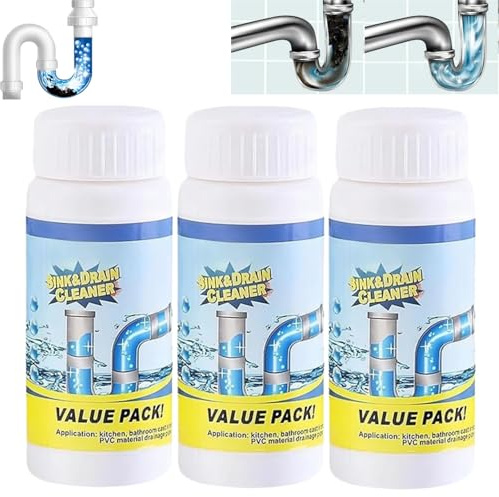 3PCS Powerful Sink & Drain Cleaner,Effectively Dissolve Clogs on Sinks,Powerful Pipe Dredging Agent,Pipe Dredge De/odorant,Blockage Cleaner & Clog Remover for Kitchen Sinks,Drain Clog Remover