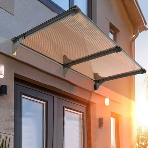 Marquise de Porte d’Entrée,Auvent de Porte Aluminium,Résistante Toit Abri Contre la Pluie et UV,Auvent Fenêtre Extérieur Résistant Aux Chocs,Longueur 50-480 Cm en Option (50x190cm/20 x75)
