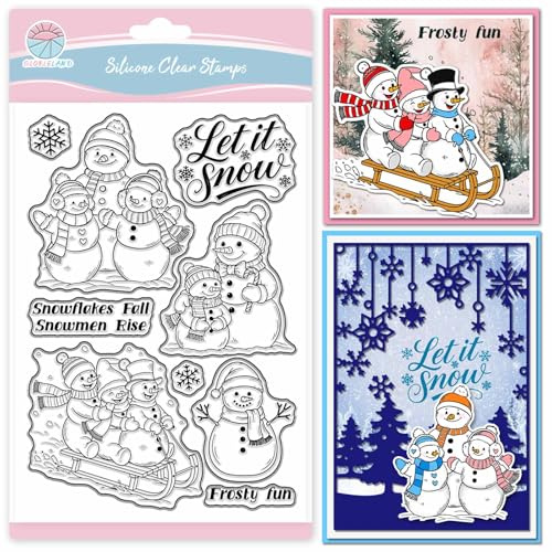 GLOBLELAND Winter Christmas Snowman Clear Stamps for Cards Making Christmas Snowflakes Transparent Stamp Snow Frosty Fun Silicone Stamps Seal for DIY Scrapbooking Photo Album Decor
