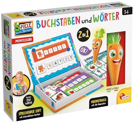 Lisciani - Montessori Buchstaben und Wörter 2-in-1 Lernspiel – Magnetische Buchstaben & Formen, Lernkarten, Sprechender Stift – Vorschulspielzeug ab 3 Jahren – Eltern- & Lehrertest – ABC-Spiele