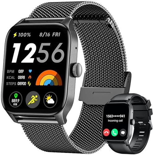 Smartwatch Damen Uhr Armbanduhr Fitnessuhr: Schwarz Smart Watch Damenuhr 1.83 Touchscreen mit Schrittzähler Blutdruck Wasserdicht Telefonfunktion Sportuhr Laufuhr Frauen Uhren Kompatibel Android iOS