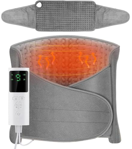 Rppiup Värmebälte med 4 timer inställning och 9 temperaturnivåer, värmekudde med automatisk avstängning, elektrisk värmematta 125 x 30 cm för rygg, mage och storlek