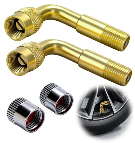 Zynqo 2 Pièces Extensions de Valve 90 Degrés en Cuivre, Adaptateur de Valve en Cuivre, Rallonge Valve Pneu, Valve de Pneu pour Voiture, Moto, Vélo, Scooter