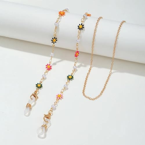 CHENWEIHAI Brillenkette Handgemachte Bunte Blumen Brillenkette Damen Perlen Perle Kristall Lesen Sonnenbrille Kette Lanyard Brille Zubehör