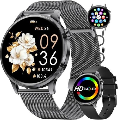 Montre Connectée Femme Smartwatch Sport: 1.32 AMOLED Smartwatch avec Appel Bluetooth, 110 Modes Sportifs, Santé Au Féminin/Fréquence Cardiaque/Sommeil, IP68, Elégante Montre Femmes pour iOS Android