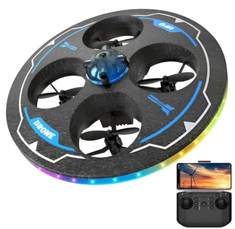RC UFO Drohne für Einsteiger mit Hinderniserkennung, Höhenstabilisierung, 480P Kamera, 360° Flip & Stunt-Funktion, LED-Beleuchtung, Headless-Modus, 2,4 GHz Funksteuerung (Blau)