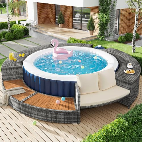 kozamas Rundes Gartenmöbel Set PE Rattan, Lounge Sitzgruppe mit Kissen und Stauraum, Outdoor Möbel für Terrasse, Pool und Balkon, Garten Sofa Garnitur, 283 x 55 cm