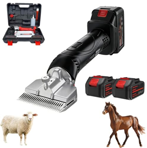 Tondeuses électriques pour chevaux 500w avec 2 batteries et 6 vitesses, cisailles équines sans fil 2500r/min pour manteaux d'animaux et de bétail black