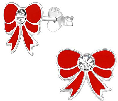 Bungsa rote Schleife Damen-Ohrstecker aus .925 Sterling Silber