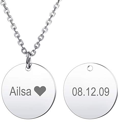 MeMeDIY Ciondolo Tondo Personalizzato Incisione Immagine Testo per Uomo Donna Collana con Pietra del Parto Collana in Acciaio Inossidabile Regolabile Amante Commemorativo Gioielli Regalo di Amicizia