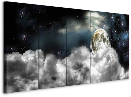 murando - Wandbilder XXL Nachthimmel 200x80 cm Vlies Leinwandbild 5 Teilig Kunstdruck modern Wandbilder XXL Wanddekoration Design Wand Bild - Mond Nacht Wolken b-C-0189-b-m