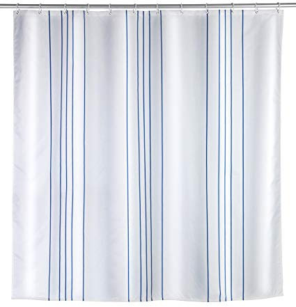 WENKO Duschvorhang Linen Blue, Textil-Vorhang fürs Badezimmer, mit Ringen zur Befestigung an der Duschstange, waschbar, wasserabweisend, 180 x 200 cm