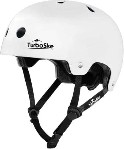 TurboSke Skateboard Helmet, BMX Helmet, Multi-Sport Helmet, Bike Helmet for Youth, Men, Women (White, L/XL)