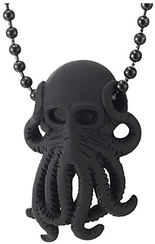 COOLSTEELANDBEYOND Matte Schwarz Tintenfisch Schädel Anhänger Edelstahlkette für Herren Damen mit 60cm Stahl Kugelkette, Gothic Punk-Rock