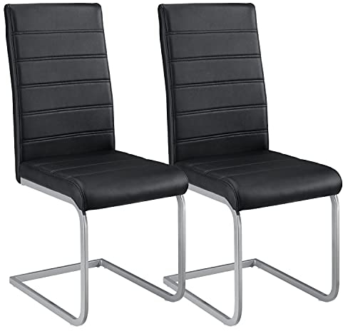 Juskys Freischwinger Schwingstuhl Vegas 2er Set - 2 Esszimmerstühle mit Rückenlehne, Küchenstühle aus Metall & Kunstleder - Stühle modern für Esszimmer, Wohnzimmer & Küche - Schwarz