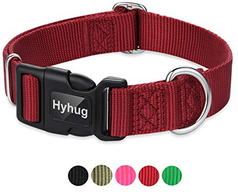Hyhug entwirft EIN klassisches Hundehalsband, eine unabhängig gestaltete Schiebeschnalle, an der Erkennungsmarken und anderes Zubehör aufgehängt Werden können. (Mittlere, Dunkelrot)