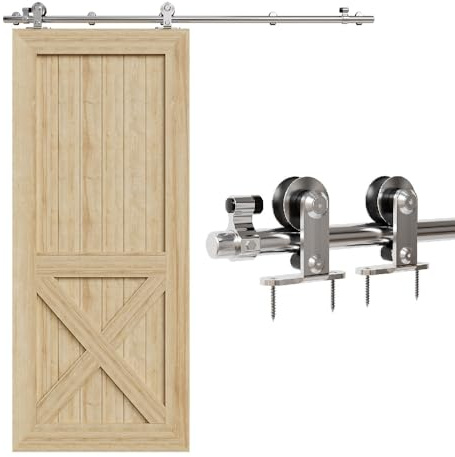 TSMST 200CM/6.6FT Schiebetürbeschlag Set Schiebetürsystem Gleitschiene Holzschiebetür Edelstahl