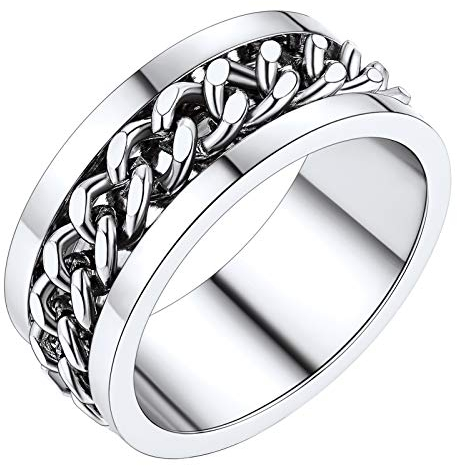 PROSTEEL Herren massive Bandring Spinner Ring in Größe 64 Edelstahl Hip Hop Biker Rocker Ring mit drehbarer Kette Verlobungsring Freundschaftsring Modeschmuck Accessoire
