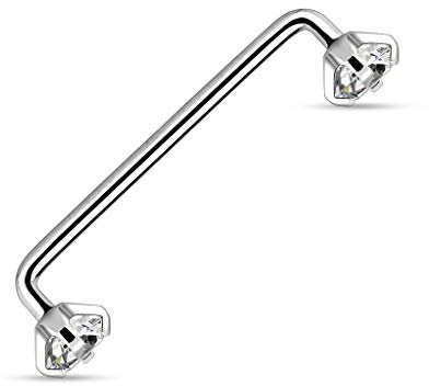 Paula & Fritz® Oberflächen-Piercing Surfacepiercing Barbell 90 Grad Zirkonia Kristall Chirurgenstahl Stab-länge 1.6 mm 16mm Stab-Dicke Silber Bar