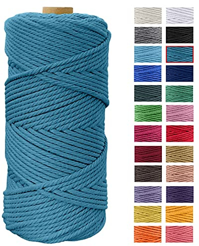 JeogYong Hilo Macrame 4mm x 100m Macrame Cuerda Algodon Natural Cordones de Algodon Colgante de Pared de DIY Artesanía, Colgador de Plantas, Aros para Atrapasueños, Tapices, Foto (Azul lago)