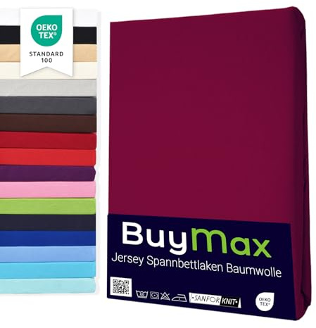Buymax® Dra-på-lakan 90x200 cm – 100% bomull jersey, för madrasser upp till 25 cm, Bordeaux