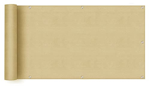 ERPENG Balkonverkleidung 1.1x7m Leicht Transparent Wind Balkonumrandung mit Kabelbindern,HDPE-Kunststoff für Balkongeländer, Terrasse & Garten, Beige