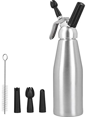 Professional Whipped Cream Dispenser, Durable Aluminum Cream Whipper with 3 Decorating Nozzles & Cleaning Brush, Leak-Free Whip Cream Maker Canister for Dessert, Pastry, Cake, Latte Art (1000ML)